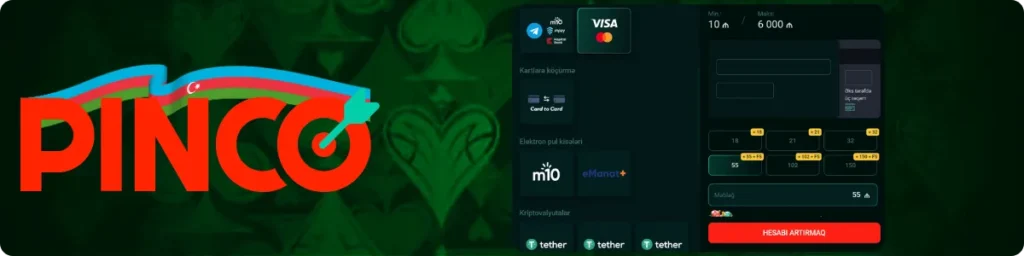 Pinco kazinosunda rahat ödəniş üsulları