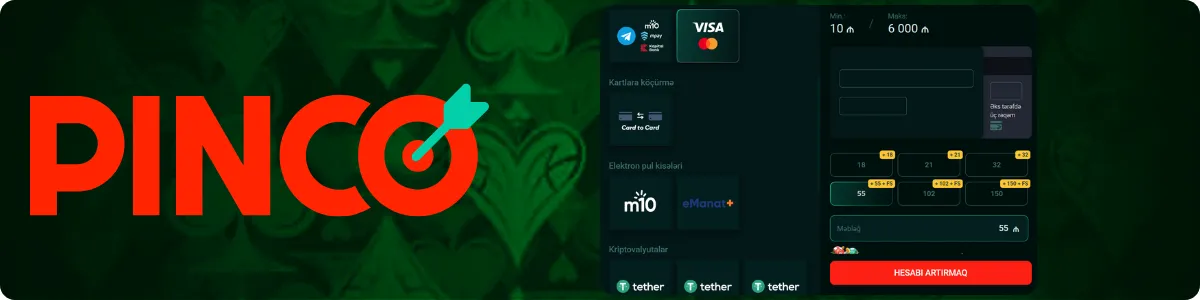 Pinco əlverişli pul köçürmə metodları və tranzaksiyalar