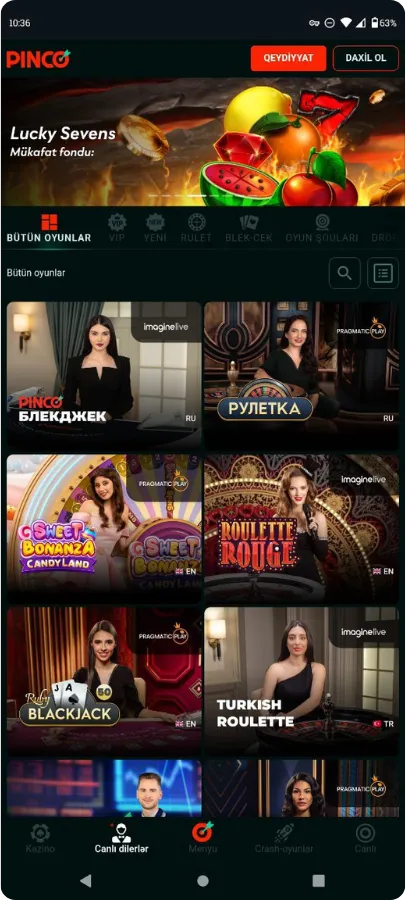 Pinko Kazino Canlı Diler Oyunları