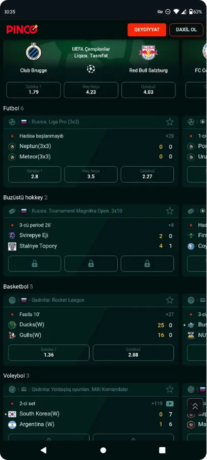 Pinco Kazinosunda idman mərcləri