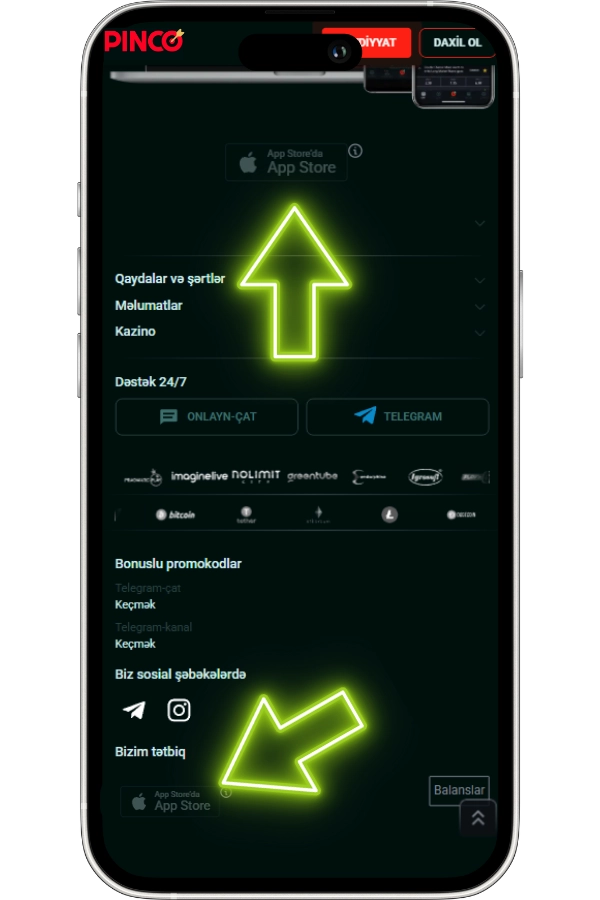 iOS yükləmə bölümünü tapın