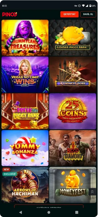 Pinco Casino Oyun Seçimi